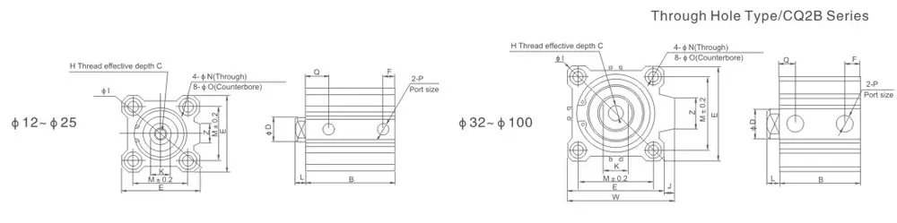 Aluminum alloy compact pneumatic cylinder CQ2 type with magnetic piston for automation equipment