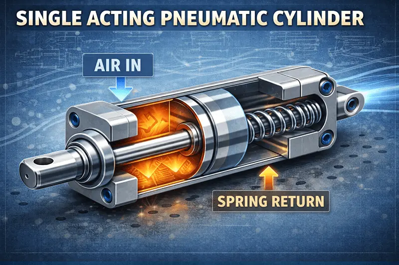 Single acting pneumatic cylinder with spring return structure